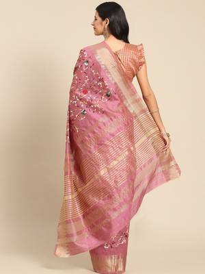 pink floral embroidered zari silk cotton mysore silk saree 2