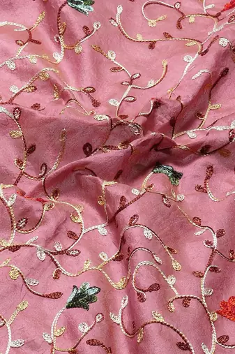 pink floral embroidered zari silk cotton mysore silk saree