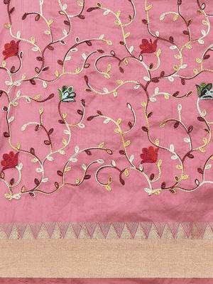 pink floral embroidered zari silk cotton mysore silk saree 5