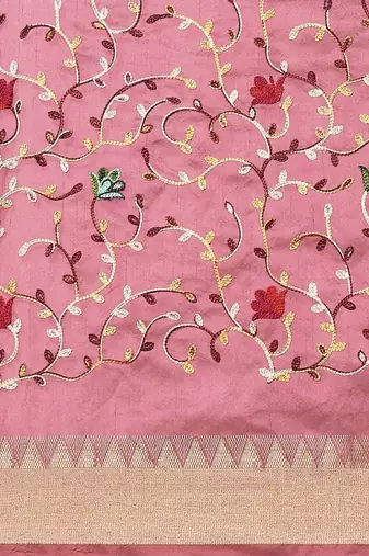 pink floral embroidered zari silk cotton mysore silk saree
