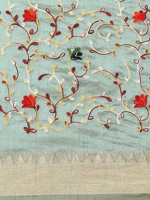 blue floral embroidered zari silk cotton mysore silk saree 5