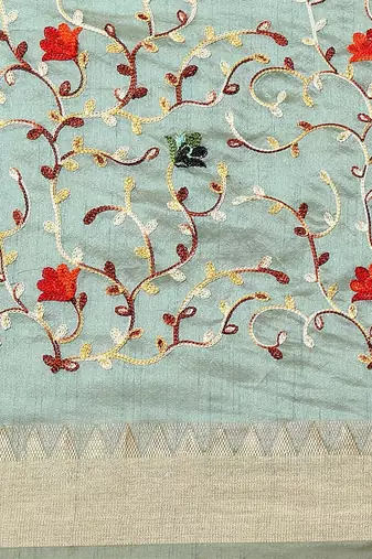 blue floral embroidered zari silk cotton mysore silk saree