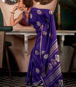 purple woven design zari satin banarasi saree