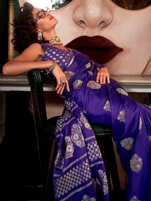 purple woven design zari satin banarasi saree 3