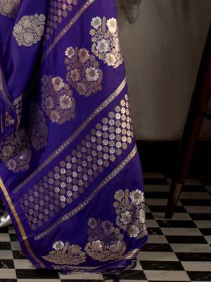 purple woven design zari satin banarasi saree 4