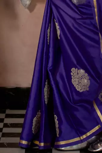 purple woven design zari satin banarasi saree