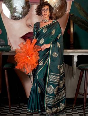 green woven design zari satin banarasi saree 1
