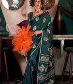 green woven design zari satin banarasi saree