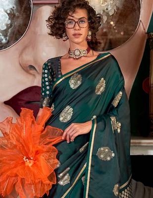 green woven design zari satin banarasi saree 2