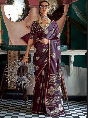 burgundy woven design zari satin banarasi saree 2
