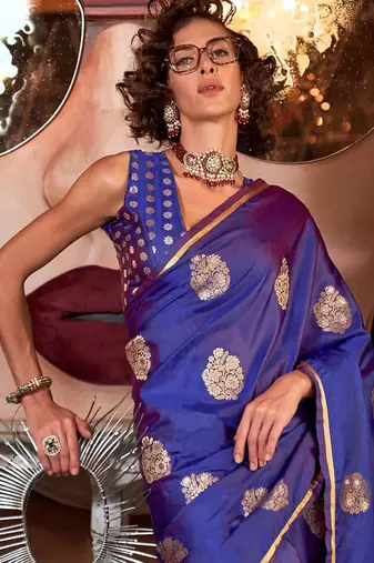purple ethnic motif zari woven satin banarasi saree