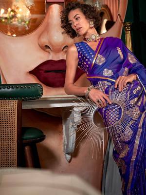 purple ethnic motif zari woven satin banarasi saree 3