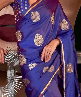 purple ethnic motif zari woven satin banarasi saree 4