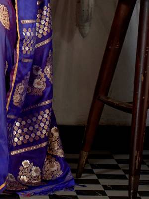 purple ethnic motif zari woven satin banarasi saree 5
