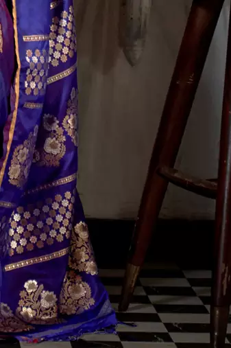 purple ethnic motif zari woven satin banarasi saree