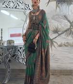 green ethnic motifs woven design zari silk blend banarasi saree