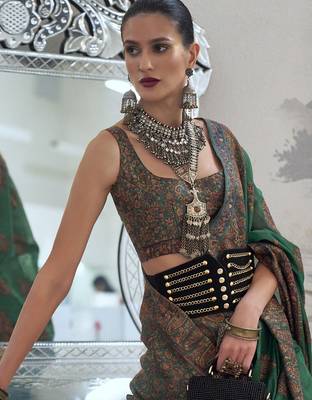green ethnic motifs woven design zari silk blend banarasi saree 2