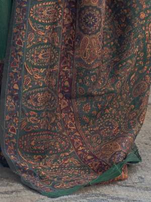 green ethnic motifs woven design zari silk blend banarasi saree 4