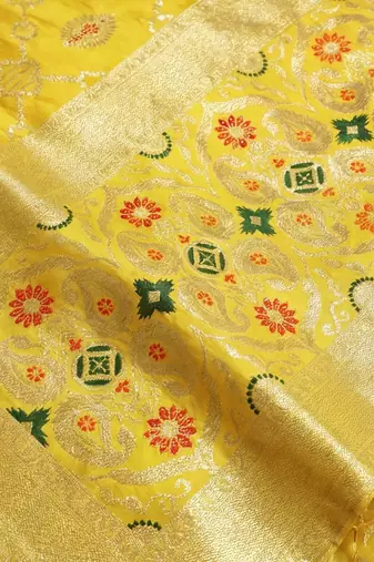 yellow woven design zari silk blend designer banarasi saree