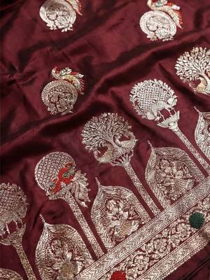 maroon woven design zari silk blend designer banarasi saree 4
