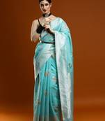 blue ethnic motifs woven design cotton saree with blouse
