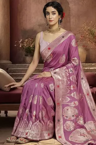 purple woven design zari silk blend designer banarasi saree