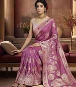 purple woven design zari silk blend designer banarasi saree