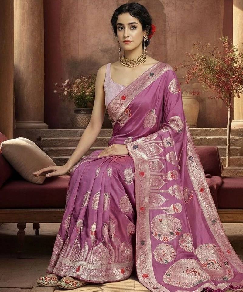 purple woven design zari silk blend designer banarasi saree