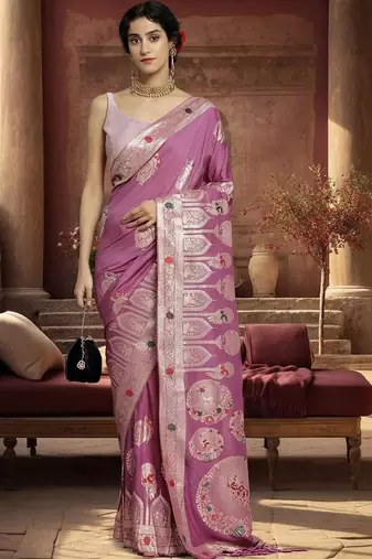 purple woven design zari silk blend designer banarasi saree