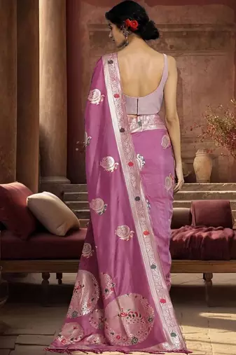 purple woven design zari silk blend designer banarasi saree