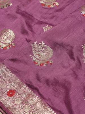 purple woven design zari silk blend designer banarasi saree 4