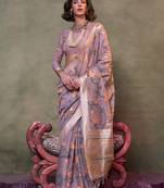 lavender ethnic motifs zari silk blend banarasi saree