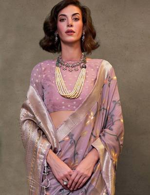 lavender ethnic motifs zari silk blend banarasi saree 2
