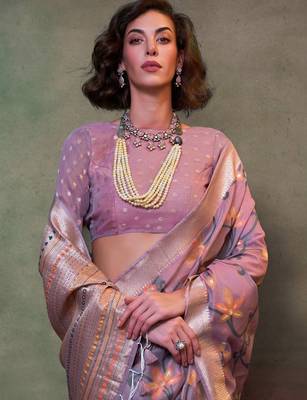 lavender ethnic motifs zari silk blend banarasi saree 3