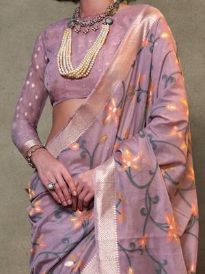 lavender ethnic motifs zari silk blend banarasi saree 4