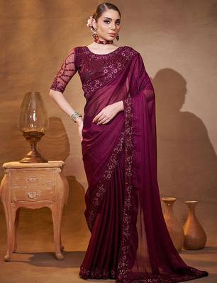 purple embroidered organza saree 1