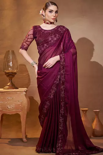 purple embroidered organza saree