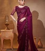 purple embroidered organza saree