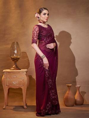 purple embroidered organza saree 2