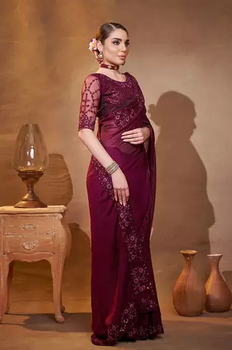 purple embroidered organza saree