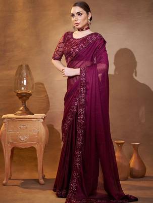 purple embroidered organza saree 3