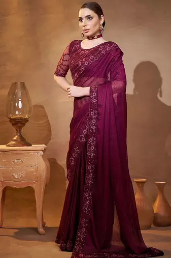 purple embroidered organza saree