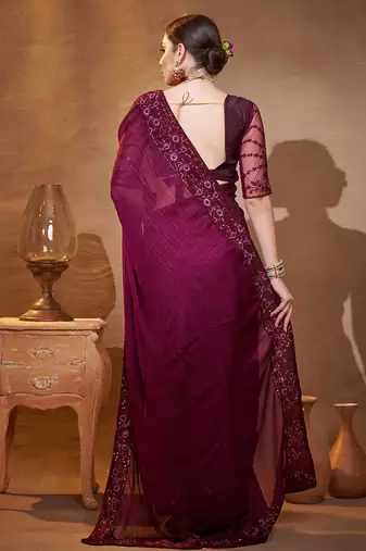purple embroidered organza saree