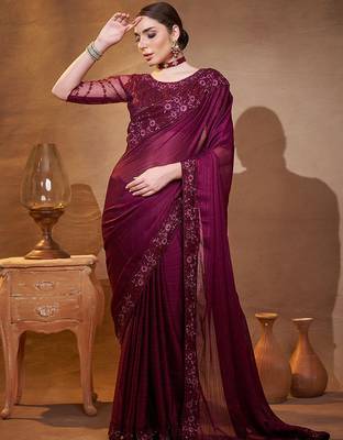purple embroidered organza saree 5