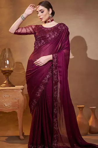 purple embroidered organza saree
