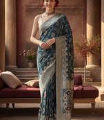teal woven design zari silk blend designer banarasi saree
