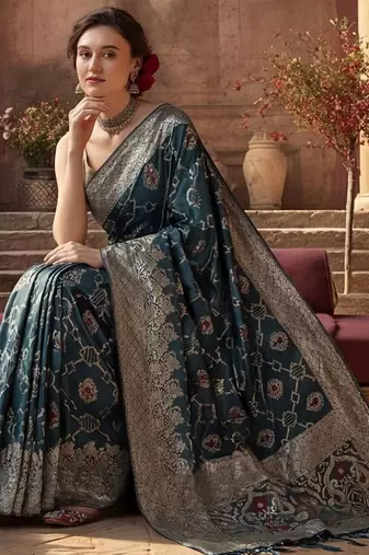teal woven design zari silk blend designer banarasi saree