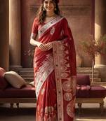 maroon woven design zari silk blend designer banarasi saree