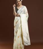 cream floral woven design zari cotton saree with blouse 