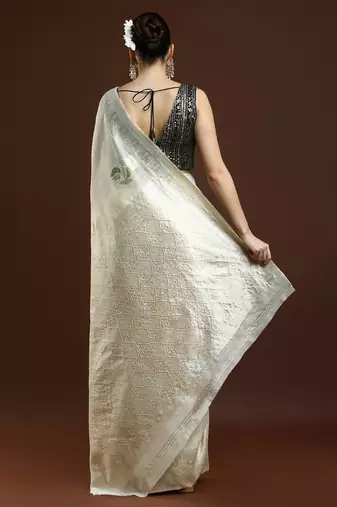 cream floral woven design zari cotton saree with blouse 